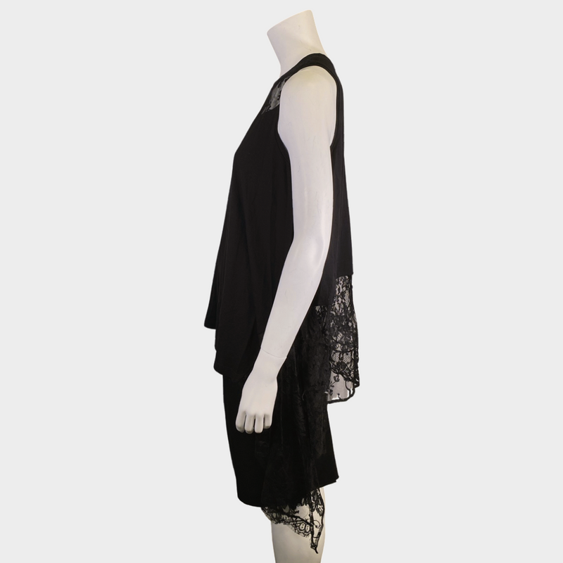 Alexander McQueen women's black cotton and lace asymmetric top