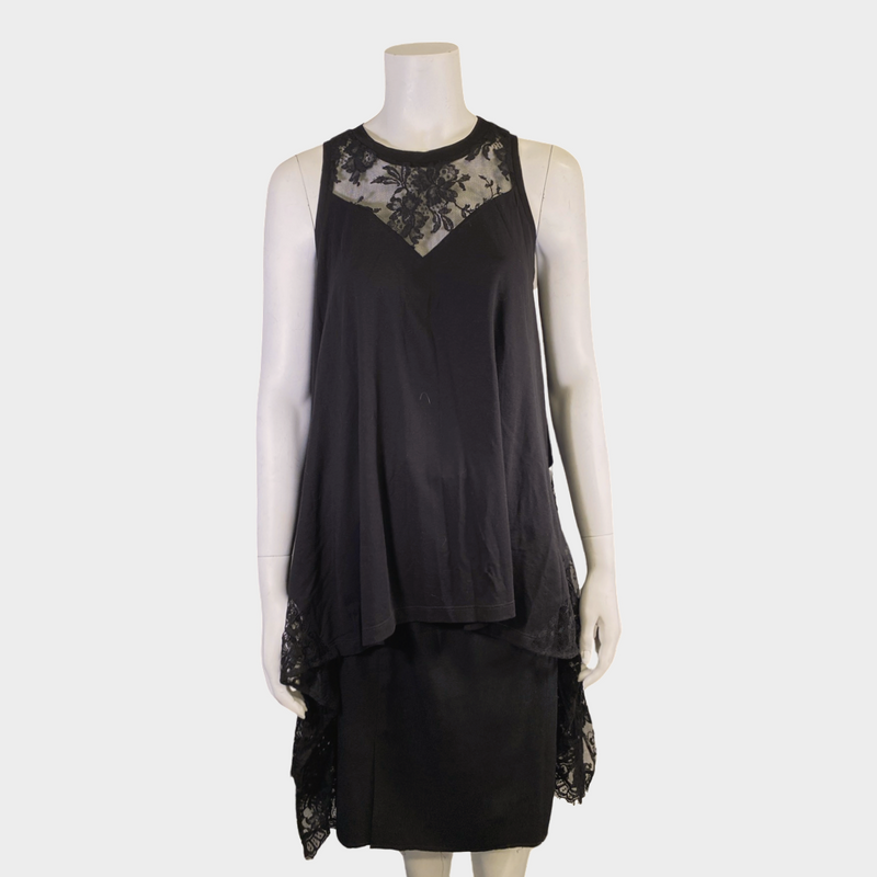 Alexander McQueen women's black cotton and lace asymmetric top