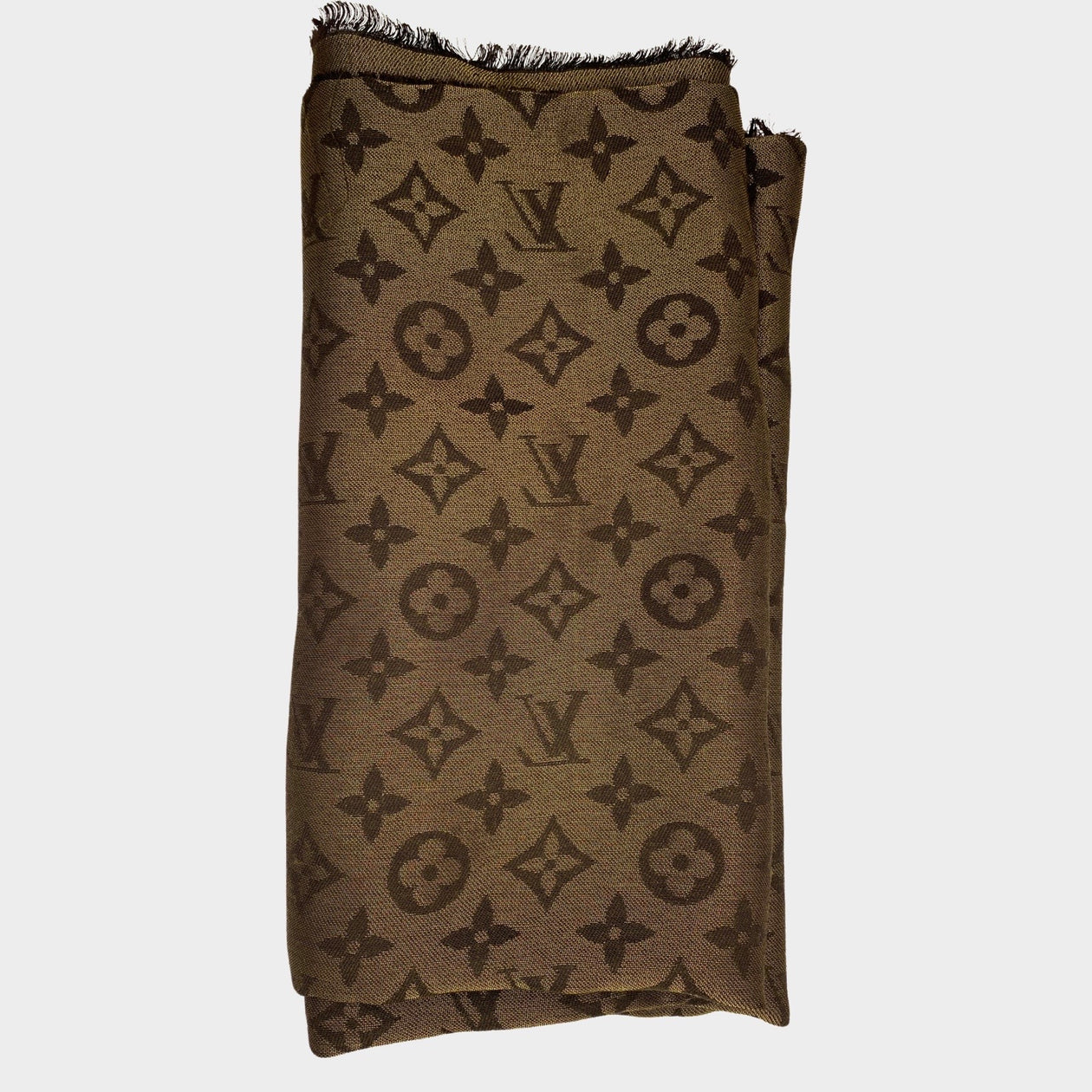 LV Logo Large Brown And Gold Scarf Brand New