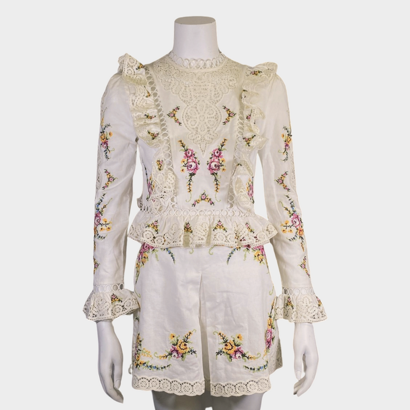 Zimmermann white and multicoloured lace and crochet embroidered set