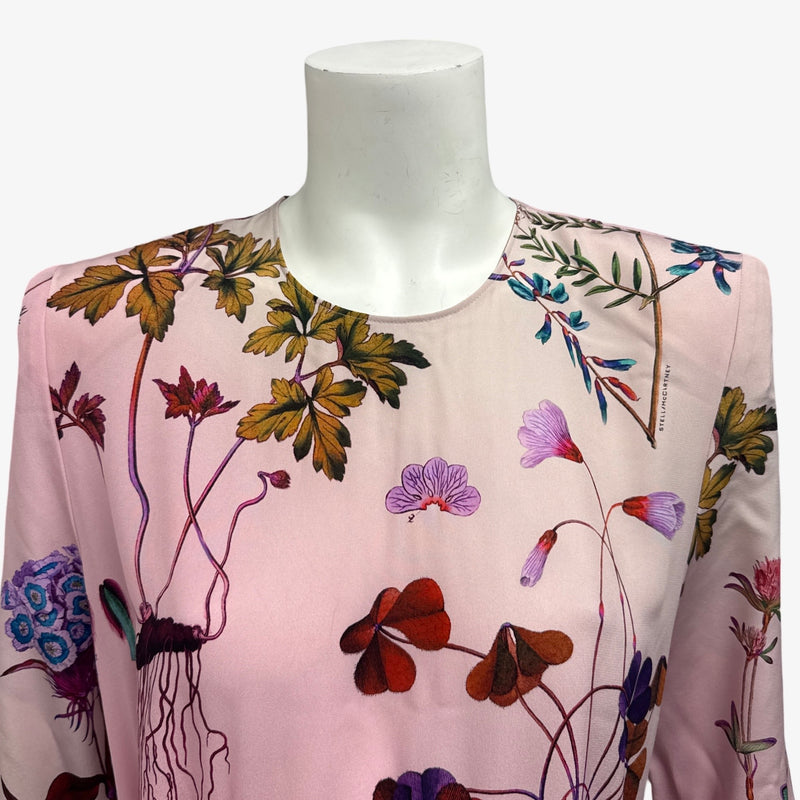 Stella McCartney Pink and Red Flower Print Belted Silk Dress