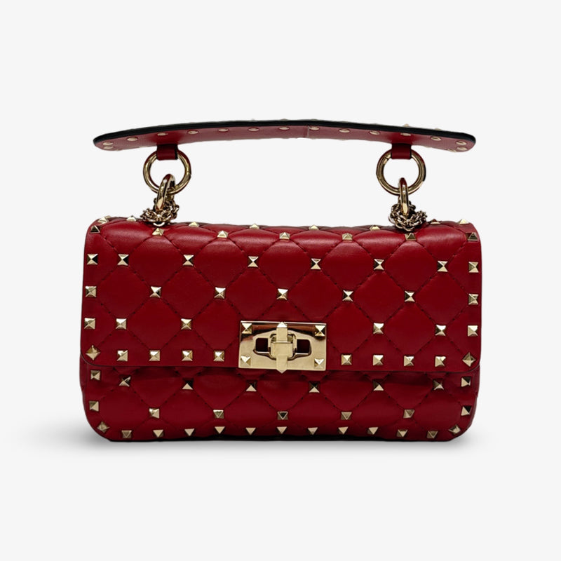 Valentino Small Nappa Leather Rockstud Spike Red Handbag