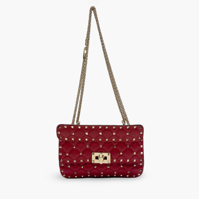 Valentino Small Nappa Leather Rockstud Spike Red Handbag