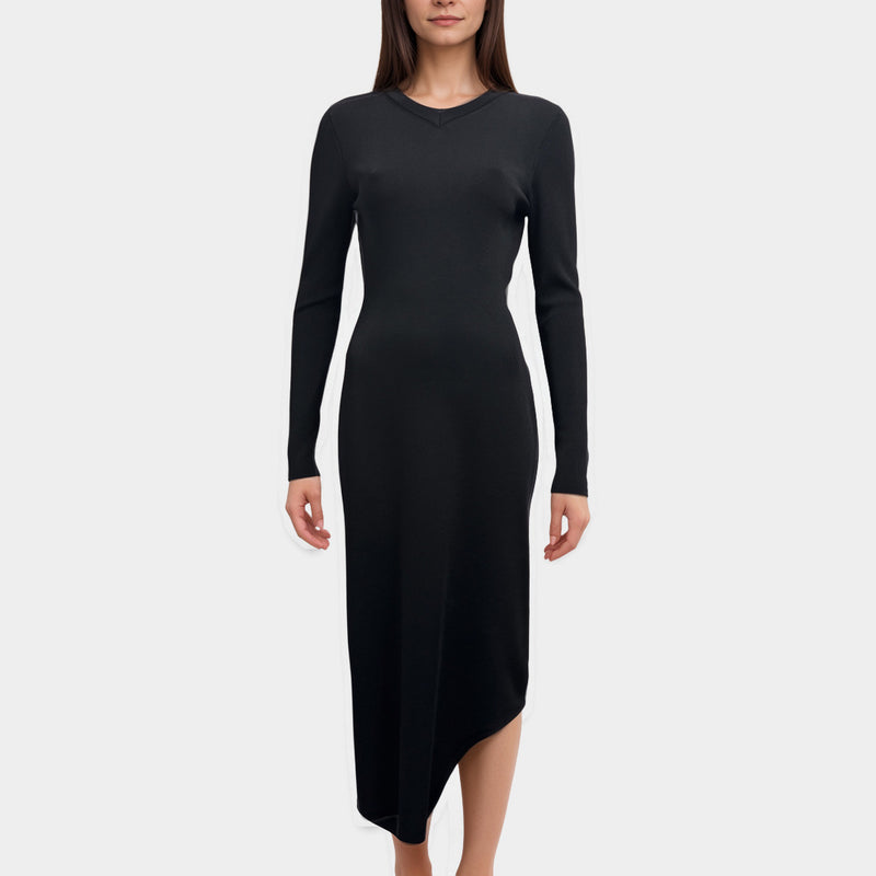 Victoria Beckham Black Asymmetrical Long Sleeve Maxi Dress