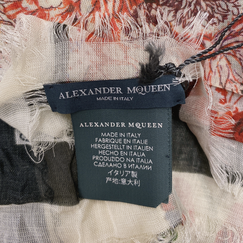Alexander McQueen red and black silk floral print scarf