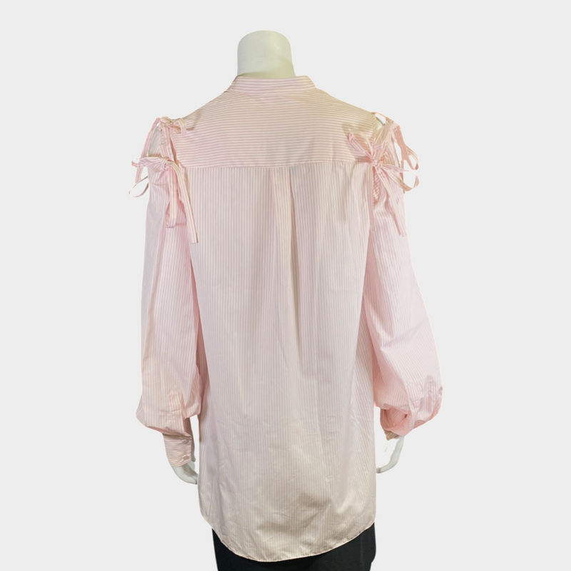 Alexander Mcqueen women's white and pink cotton blouse with tie-sleeves