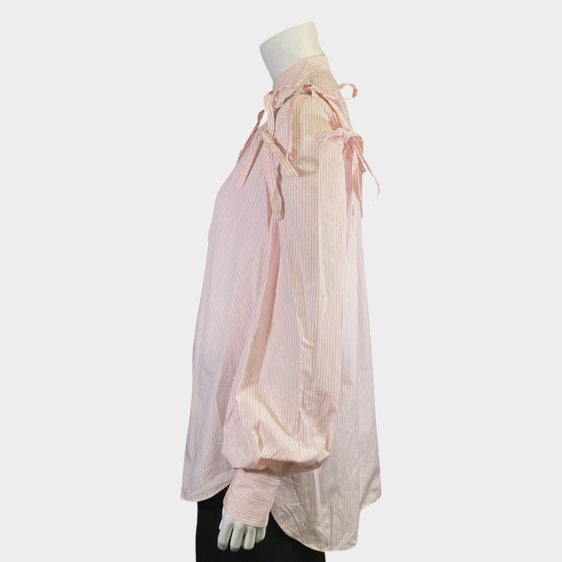 Alexander Mcqueen women's white and pink cotton blouse with tie-sleeves