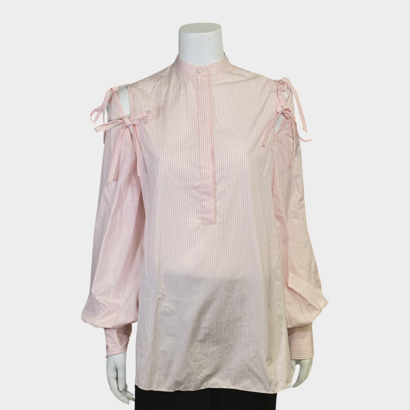 Alexander Mcqueen women's white and pink cotton blouse with tie-sleeves