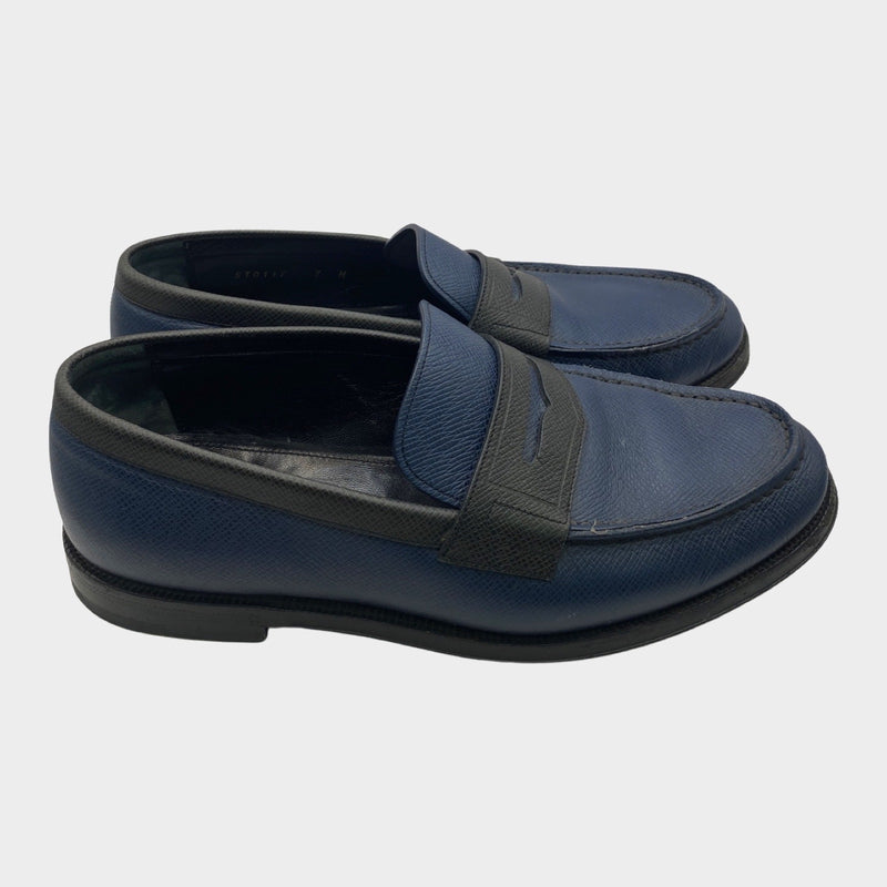 Louis Vuitton men's navy & black flat leather moccasins