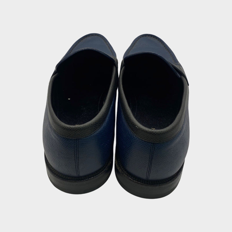 Louis Vuitton men's navy & black flat leather moccasins