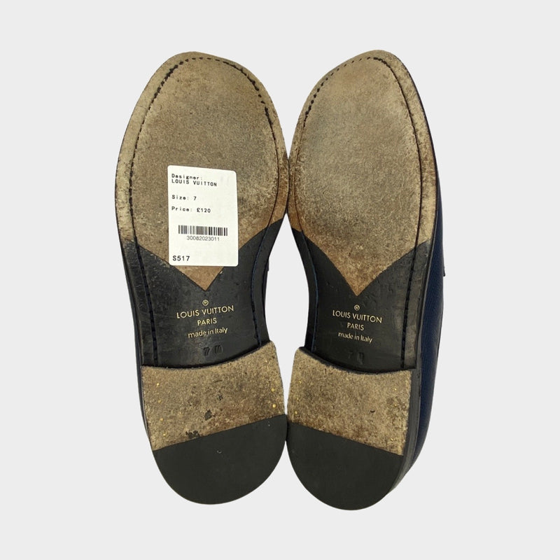 Louis Vuitton men's navy & black flat leather moccasins