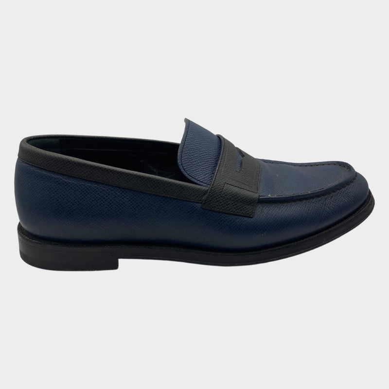 Louis Vuitton men's navy & black flat leather moccasins