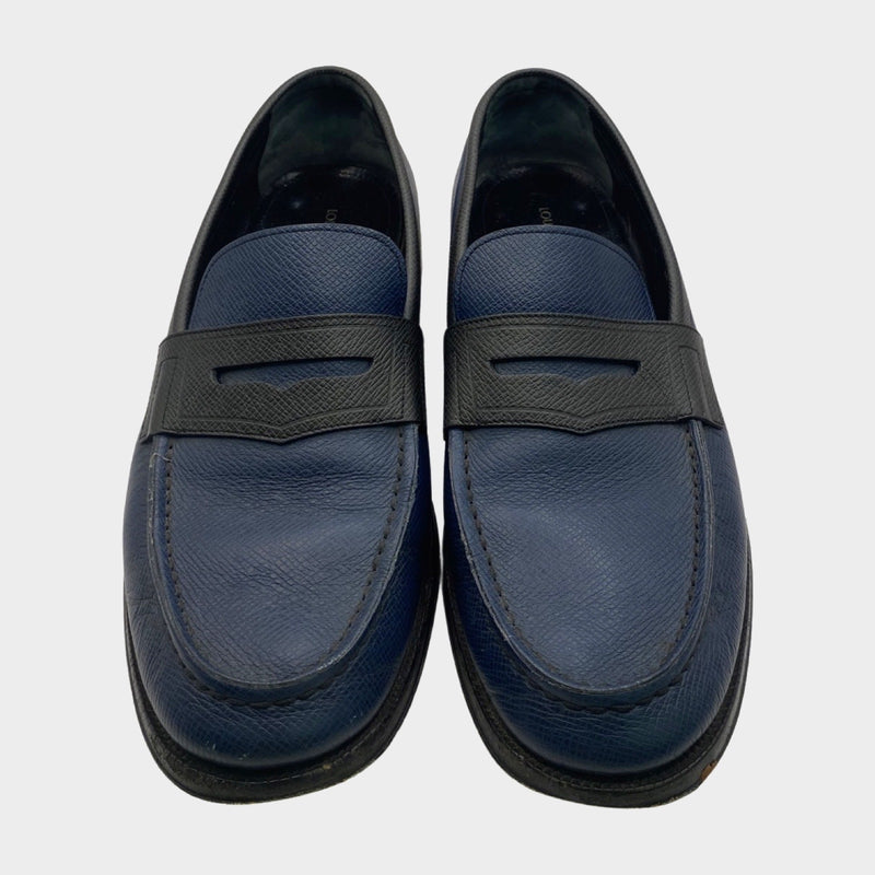 Louis Vuitton men's navy & black flat leather moccasins