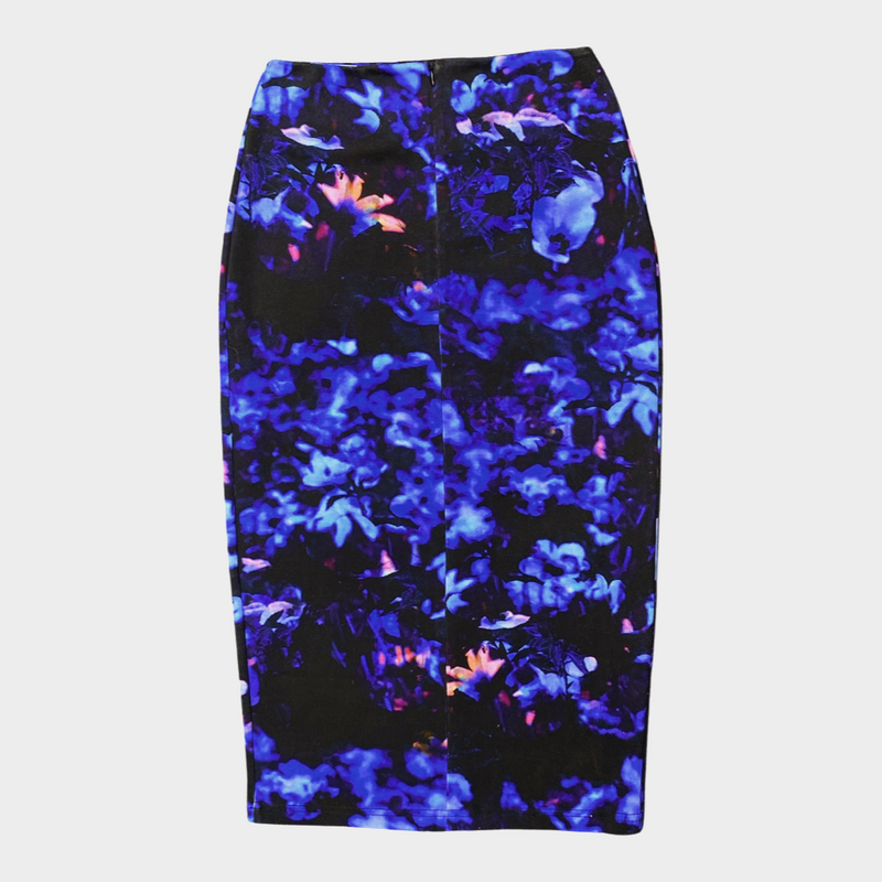 Alexander McQueen blue and black neon floral print skirt