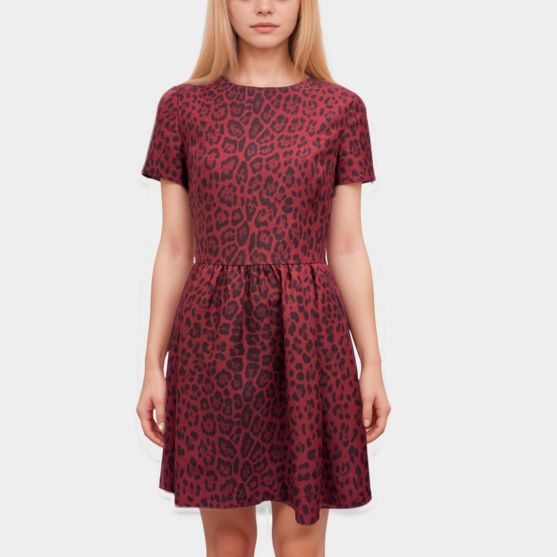 Valentino Silk and Wool Blend Leopard Print Red Dress