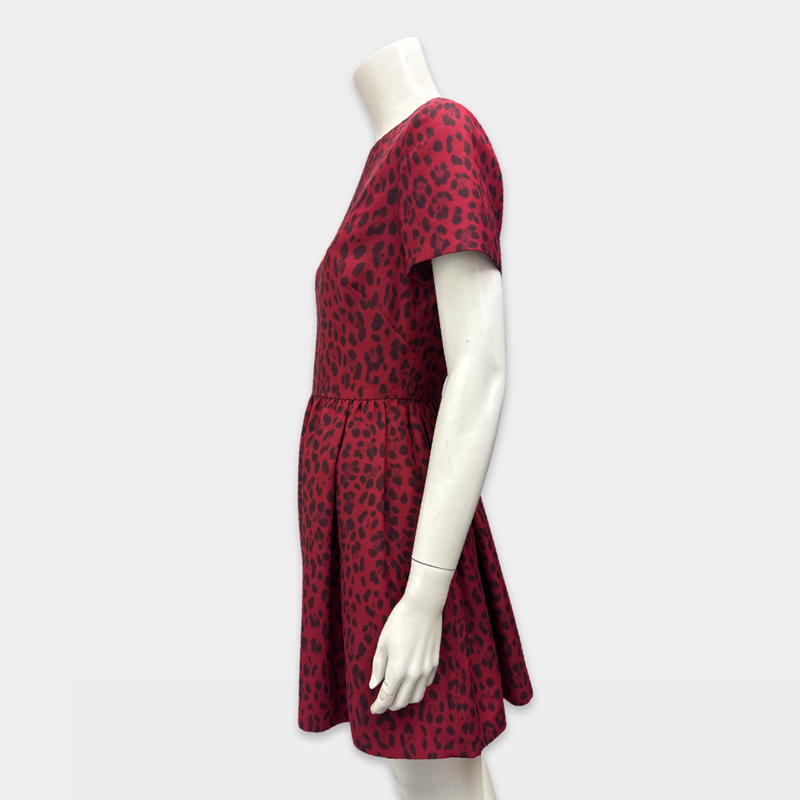 Valentino Silk and Wool Blend Leopard Print Red Dress