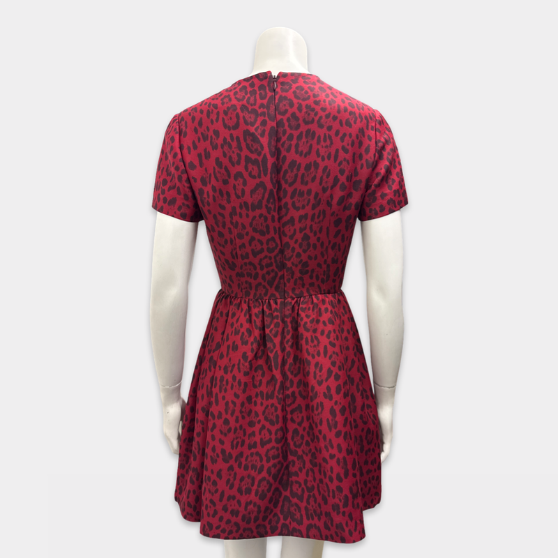 Valentino Silk and Wool Blend Leopard Print Red Dress