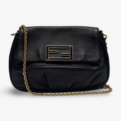 Fendi Black Leather Fendista Pochette Crossbody Bag