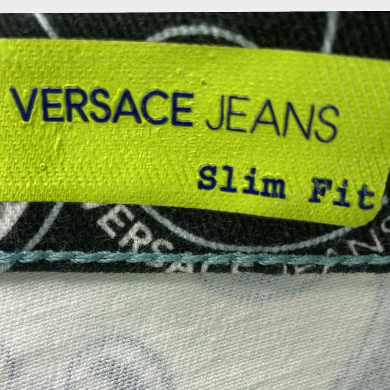 Versace Jeans men's blue white and black floral print jeans