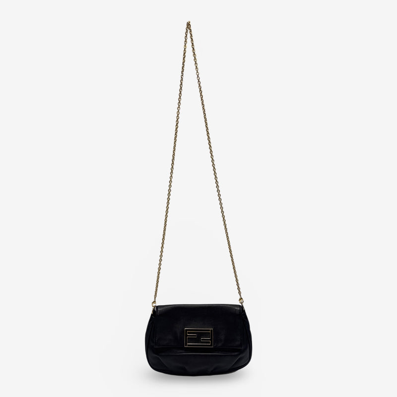 Fendi Black Leather Fendista Pochette Crossbody Bag