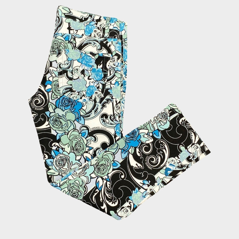 Versace Jeans men's blue white and black floral print jeans