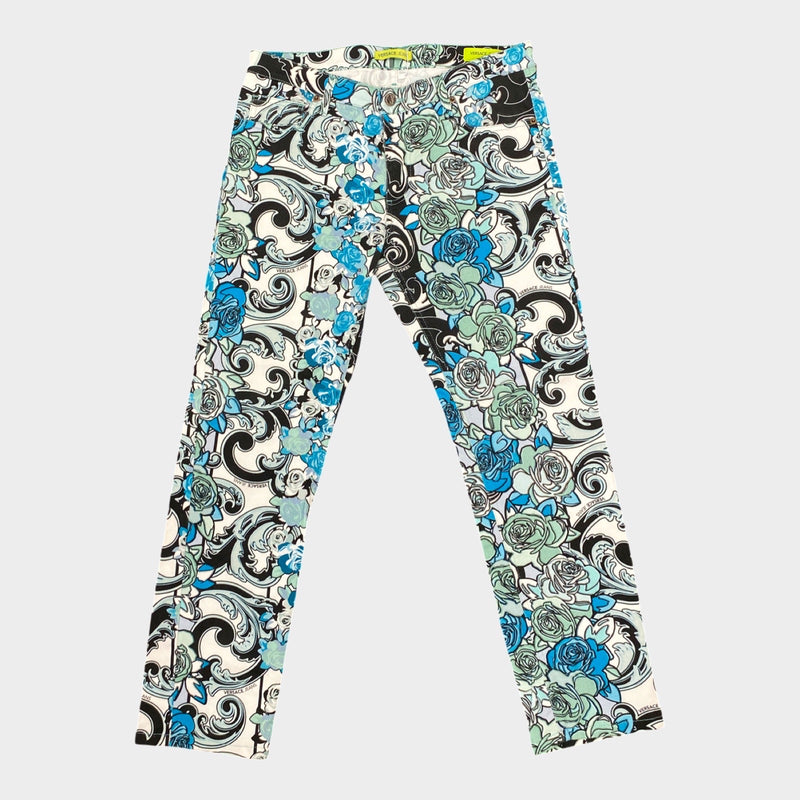 Versace Jeans men's blue white and black floral print jeans