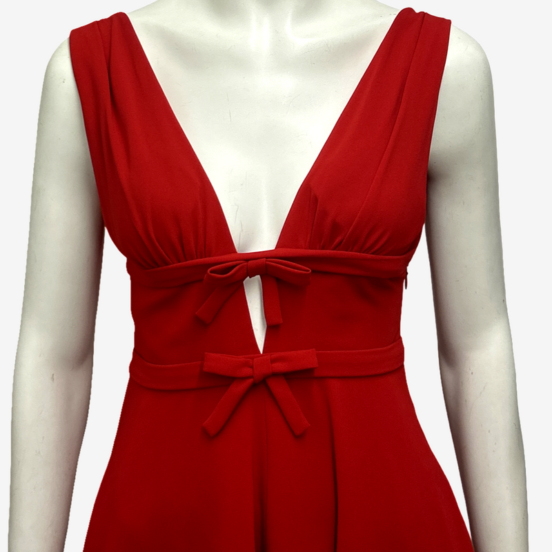 Miu Miu Red Bow Detail Skater Style Dress