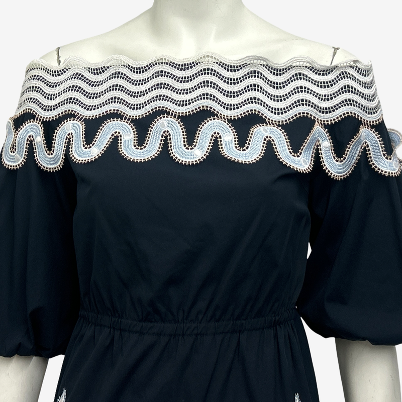 Peter Pilotto Navy  Cotton Summer Dress With Embroidery Detail