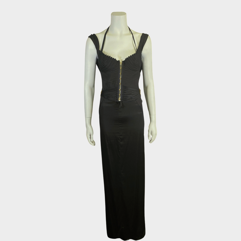Gucci women's black silk vintage corset dress with pleating