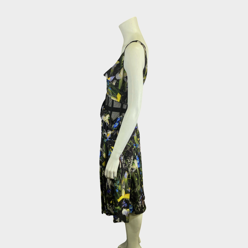 Alexander McQueen multicoloured floral print dress with mesh detail
