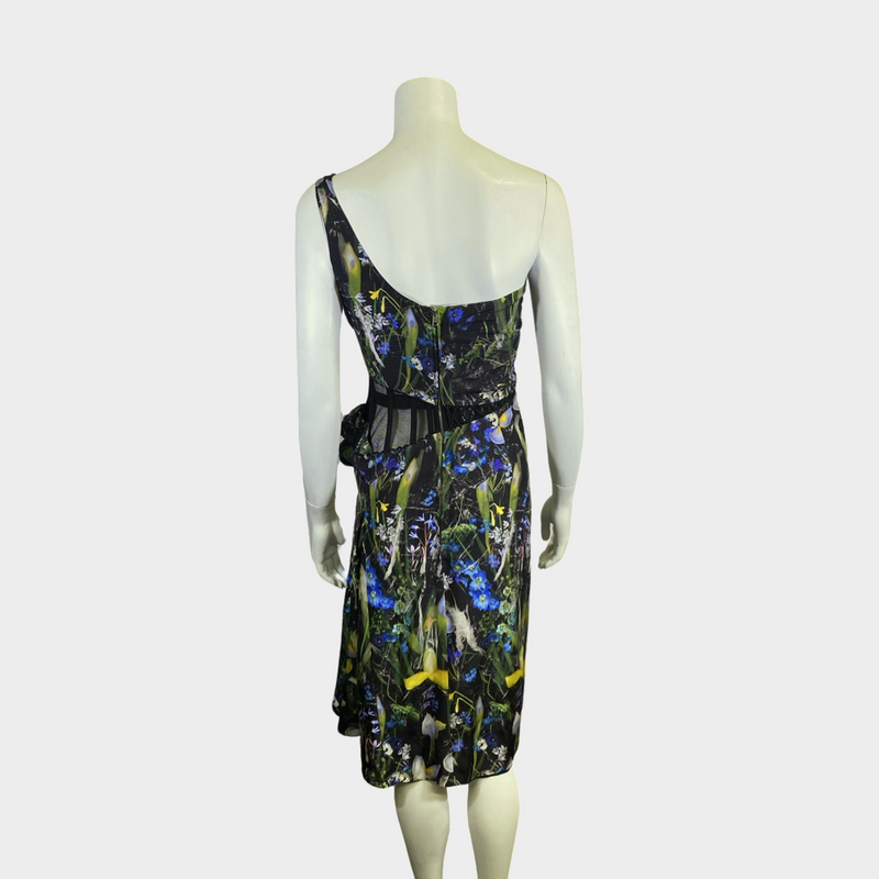 Alexander McQueen multicoloured floral print dress with mesh detail