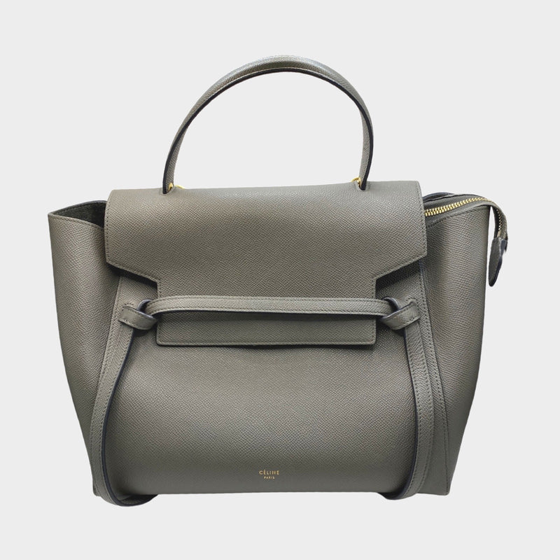 Celine women's micro belt handbag in taupe grey grained calfskin