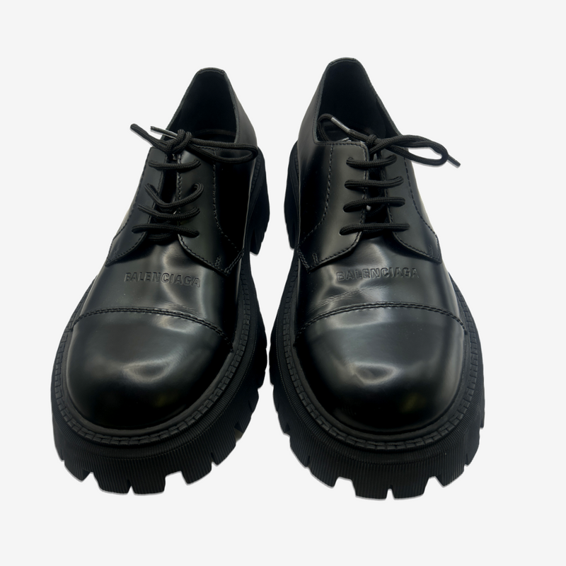 Balenciaga men's black leather platform derby shoes