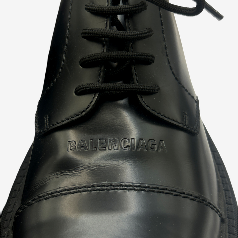 Balenciaga men's black leather platform derby shoes