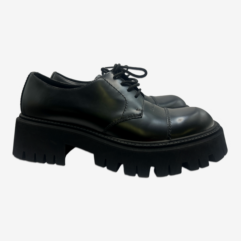 Balenciaga men's black leather platform derby shoes