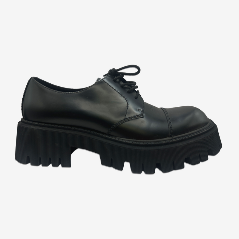 Balenciaga men's black leather platform derby shoes