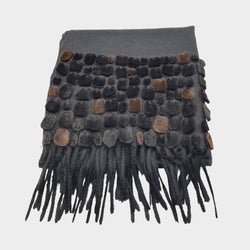 Fendi black cashmere scarf with circle fur fringe
