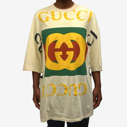 Gucci Men's Cream Cotton Graphic Print Oversized T-Shirt