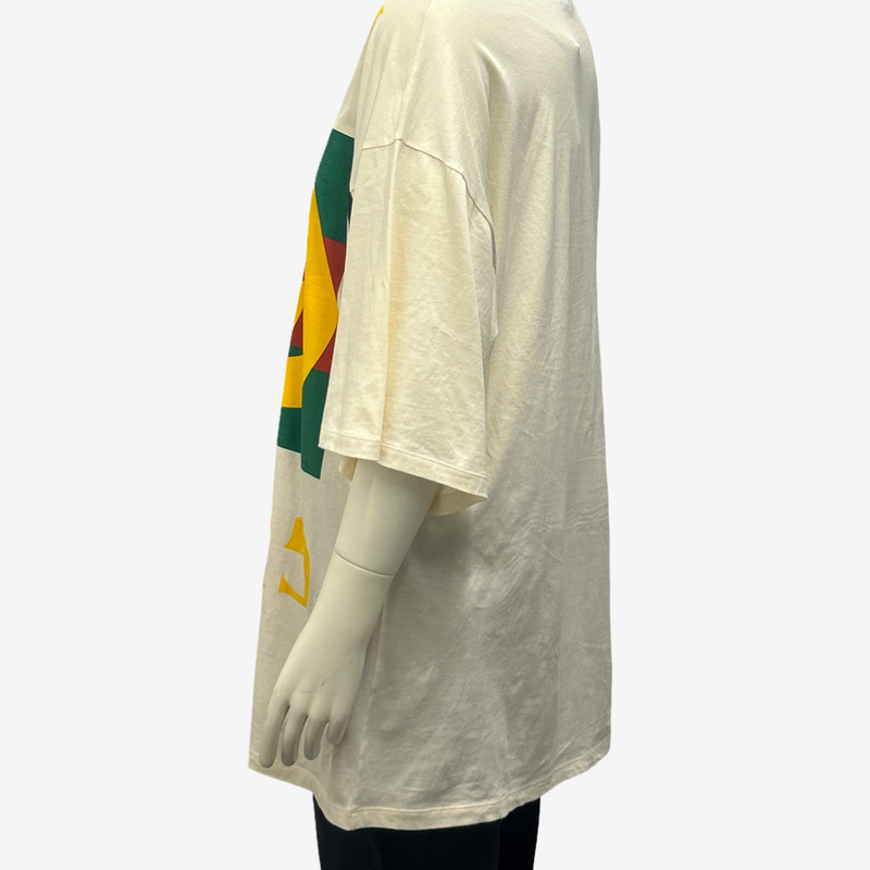 Gucci Men's Cream Cotton Graphic Print Oversized T-Shirt