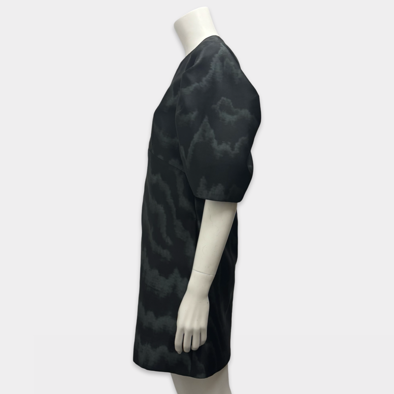MSGM Black and Green Abstract Print Dress With Puffed Sleeves