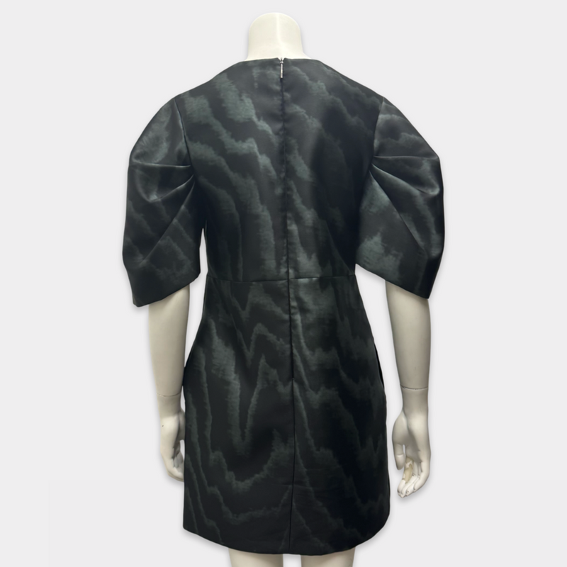 MSGM Black and Green Abstract Print Dress With Puffed Sleeves