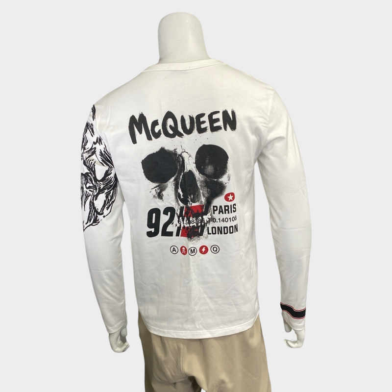 Alexander McQueen men's white cotton long-sleeve top with logo