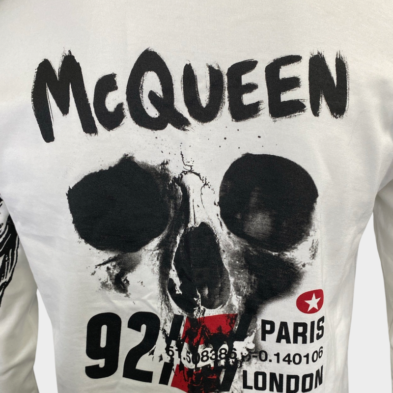 Alexander McQueen men's white cotton long-sleeve top with logo