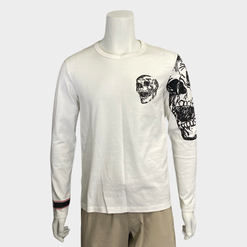 Alexander McQueen men's white cotton long-sleeve top with logo