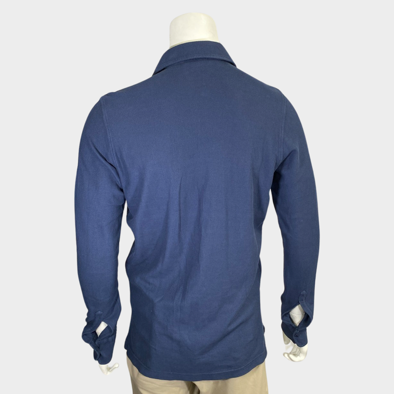 Loro Piana men's navy cotton long sleeved polo shirt