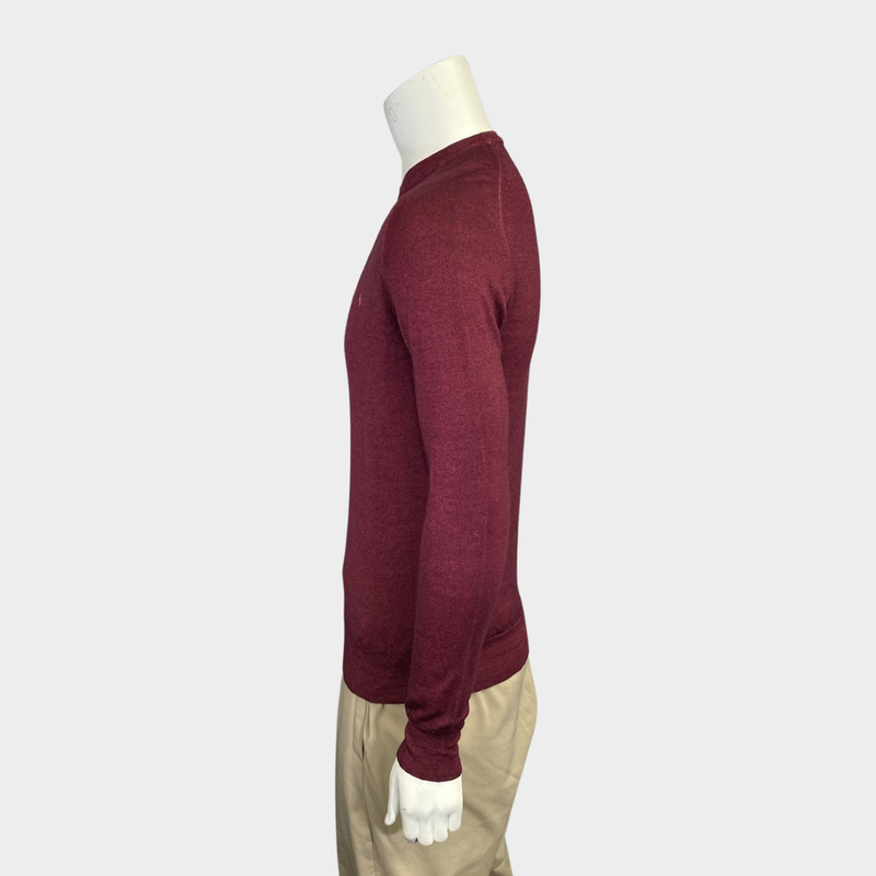Etro men's burgundy wool knit crewneck jumper