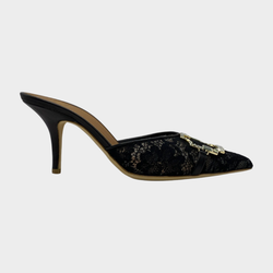 Malone Souliers black pointed-toe heels with crystal embellishment