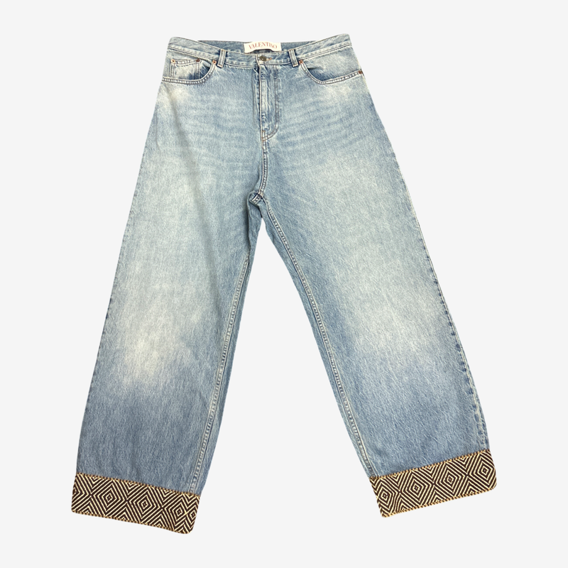 Valentino Men's light Blue Denim Fisherman Jeans With Embroidery Trim