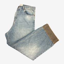Valentino Men's light Blue Denim Fisherman Jeans With Embroidery Trim