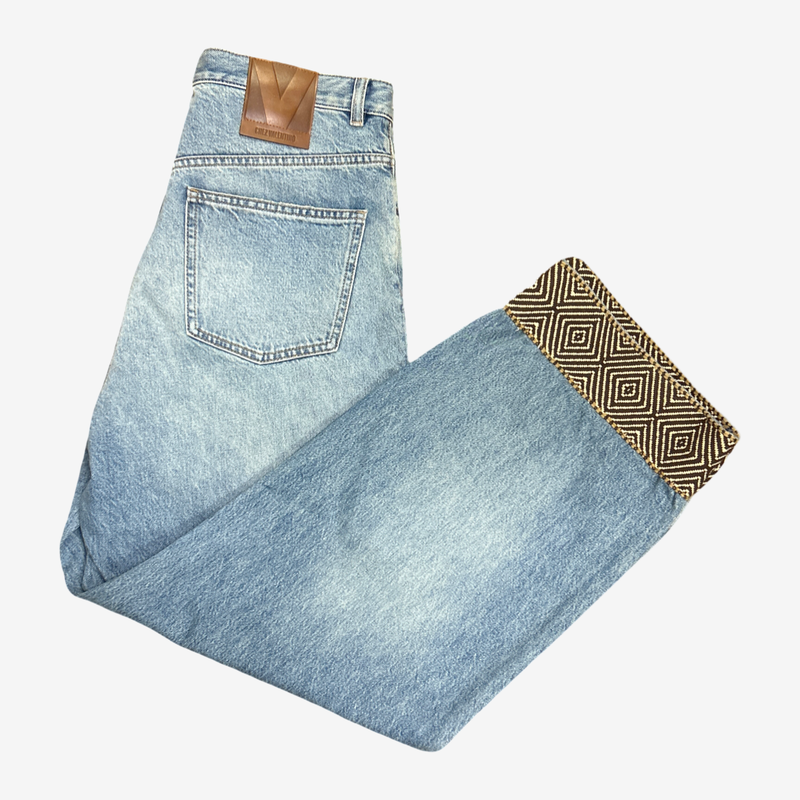Valentino Men's light Blue Denim Fisherman Jeans With Embroidery Trim